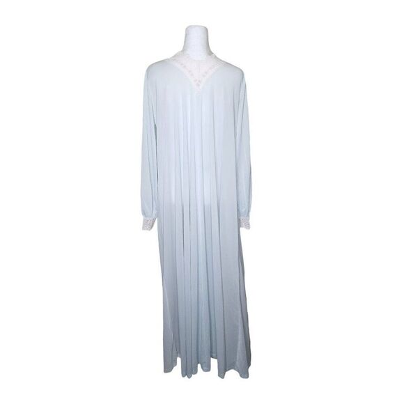 Vintage 70s Olga Peignoir Set Lace Trim Robe Gown Womens Size 36 Blue - Picture 6 of 12